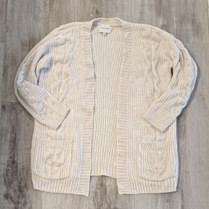 Pink Rose Cream Chenille Cable Knit Cardigan Size Small